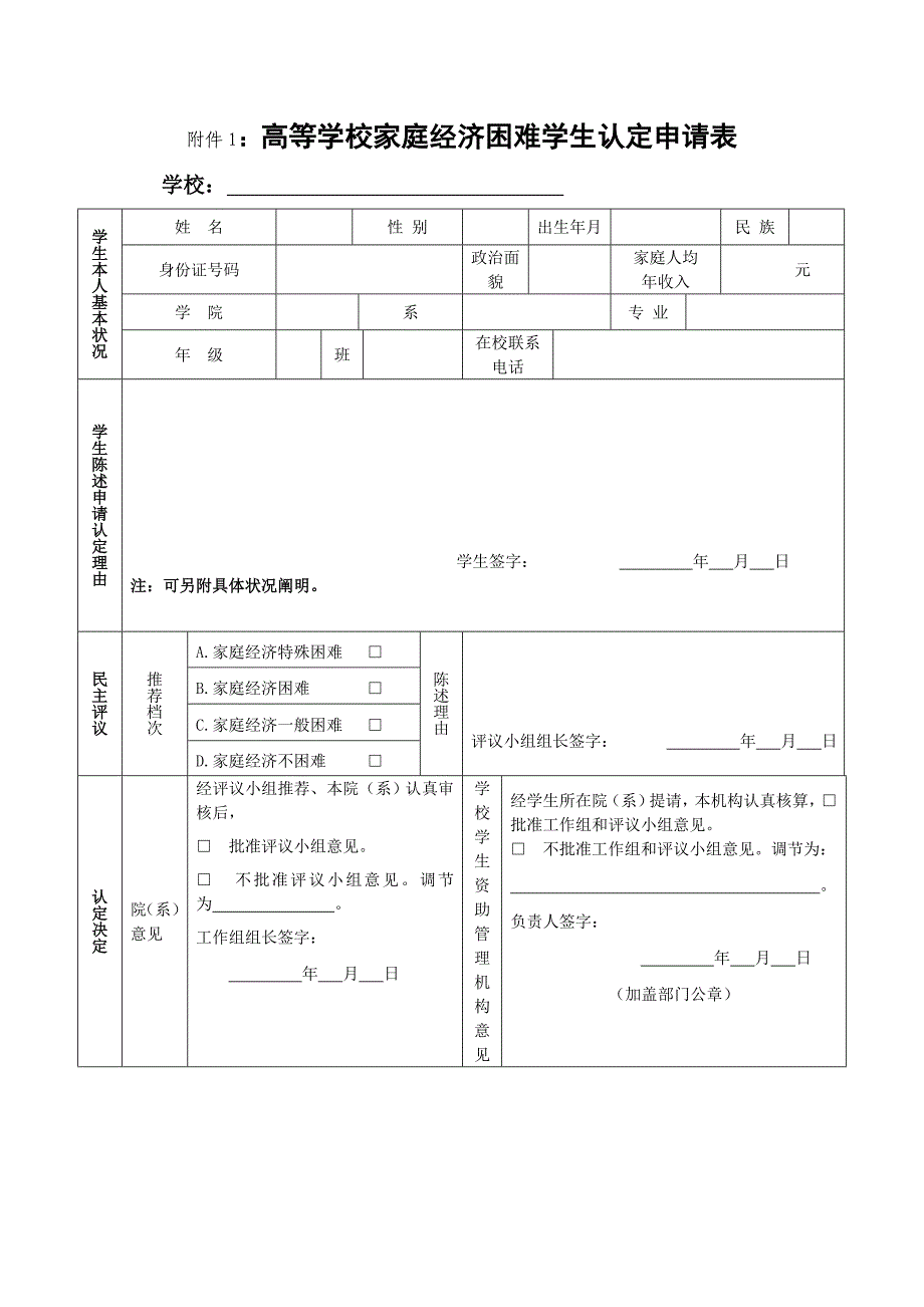 贫困生申请表_第1页