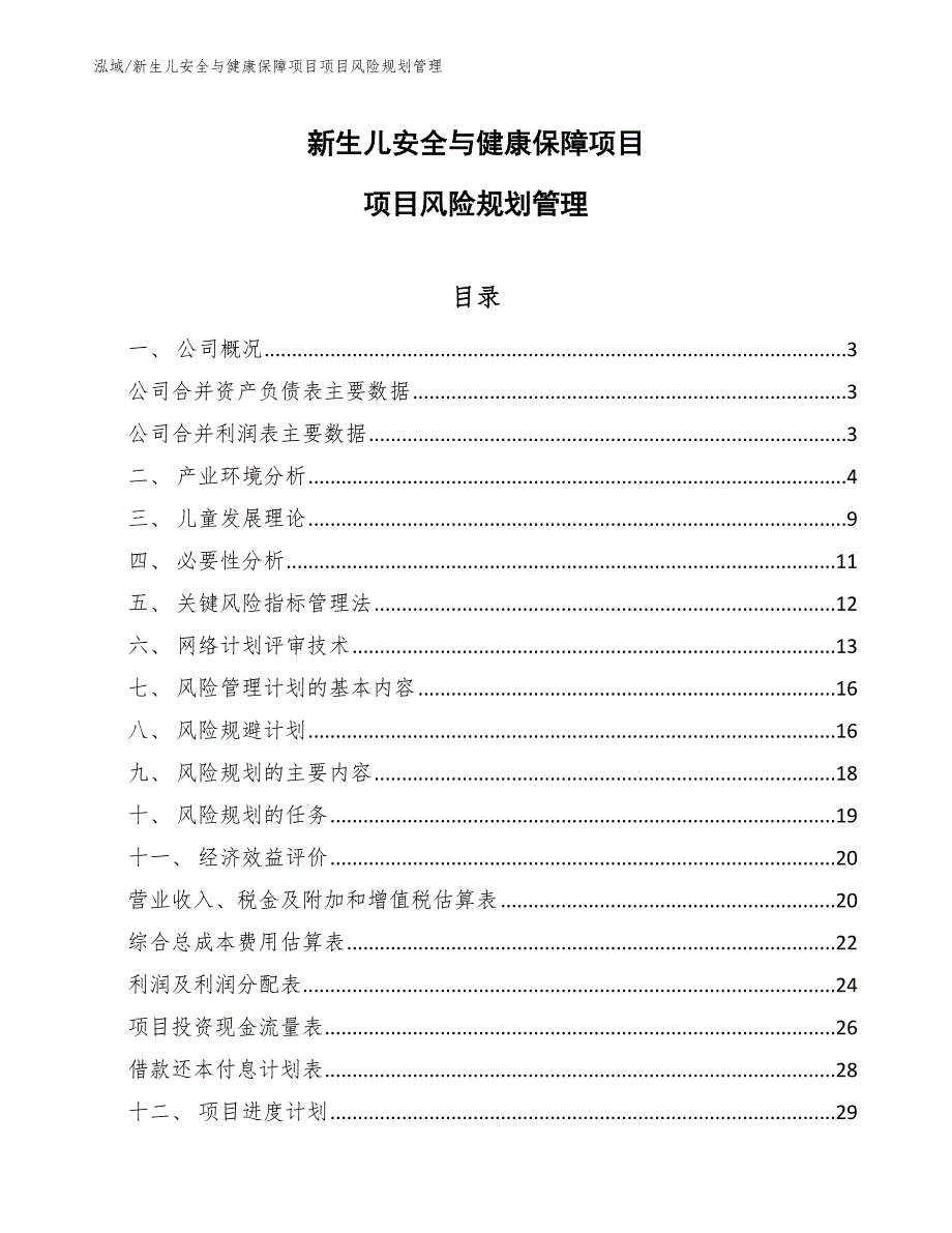 新生儿安全与健康保障项目项目风险规划管理【参考】_第1页