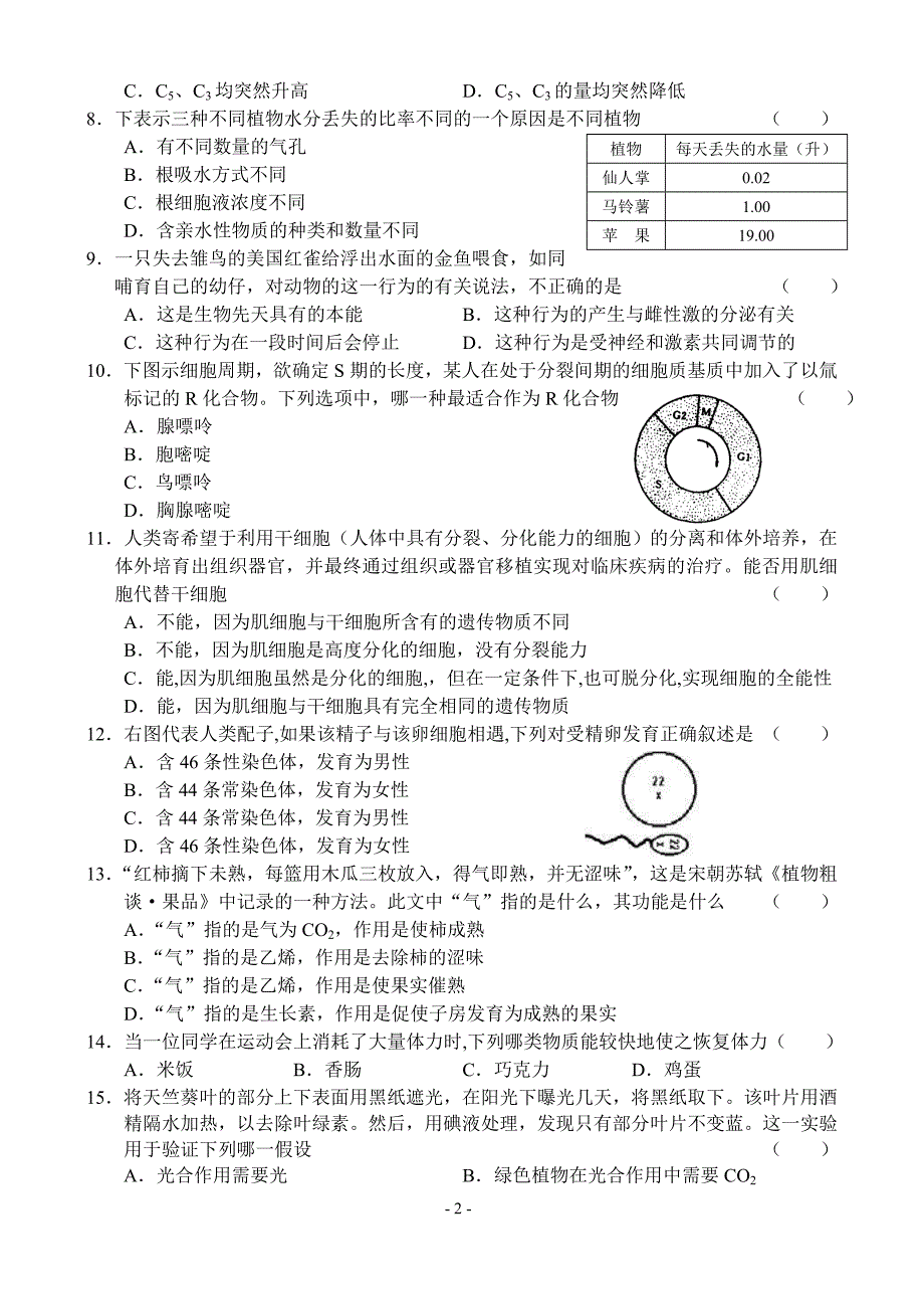 高三第三轮生物综合测试.doc_第2页