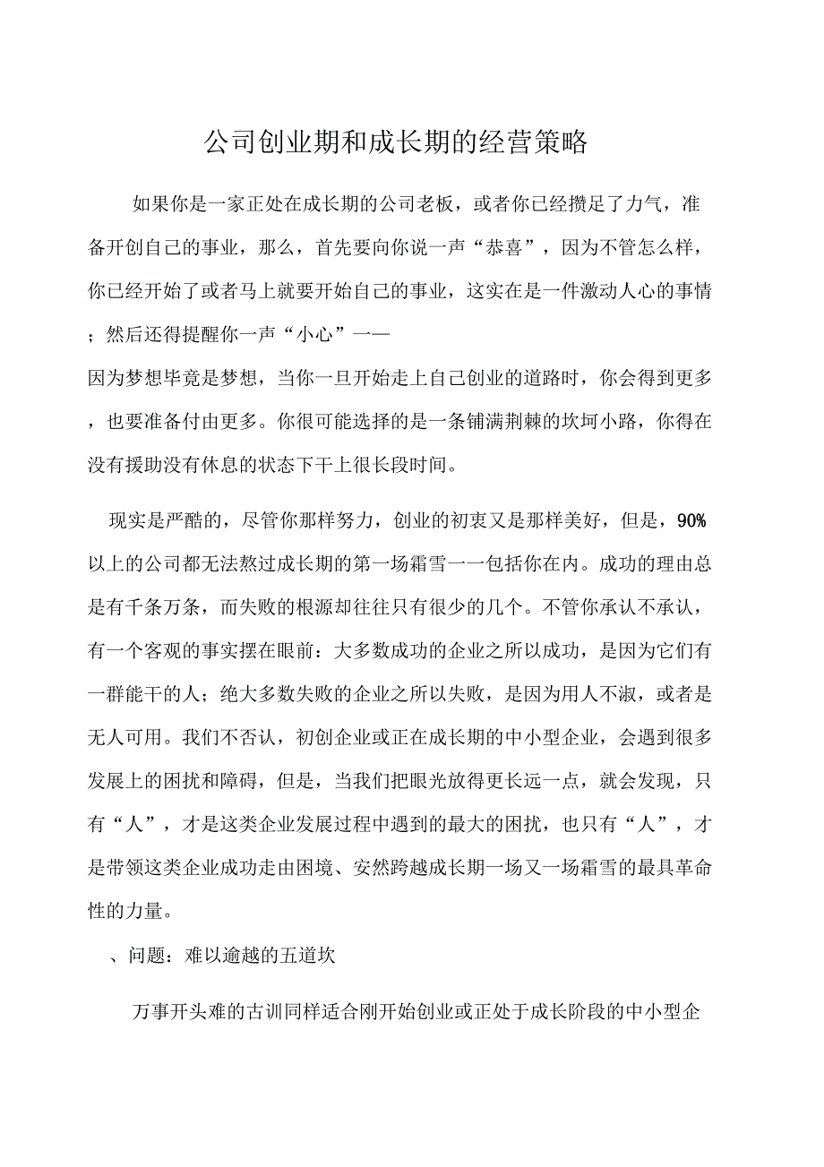 公司创业期和成长期的经营策略_第1页