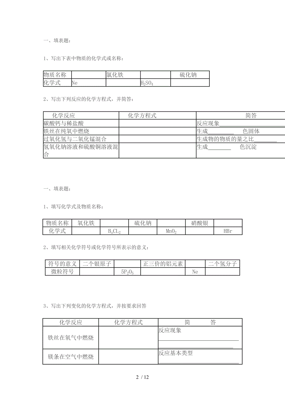 初三化学一模考必背知识(考试形式填表题)_第2页