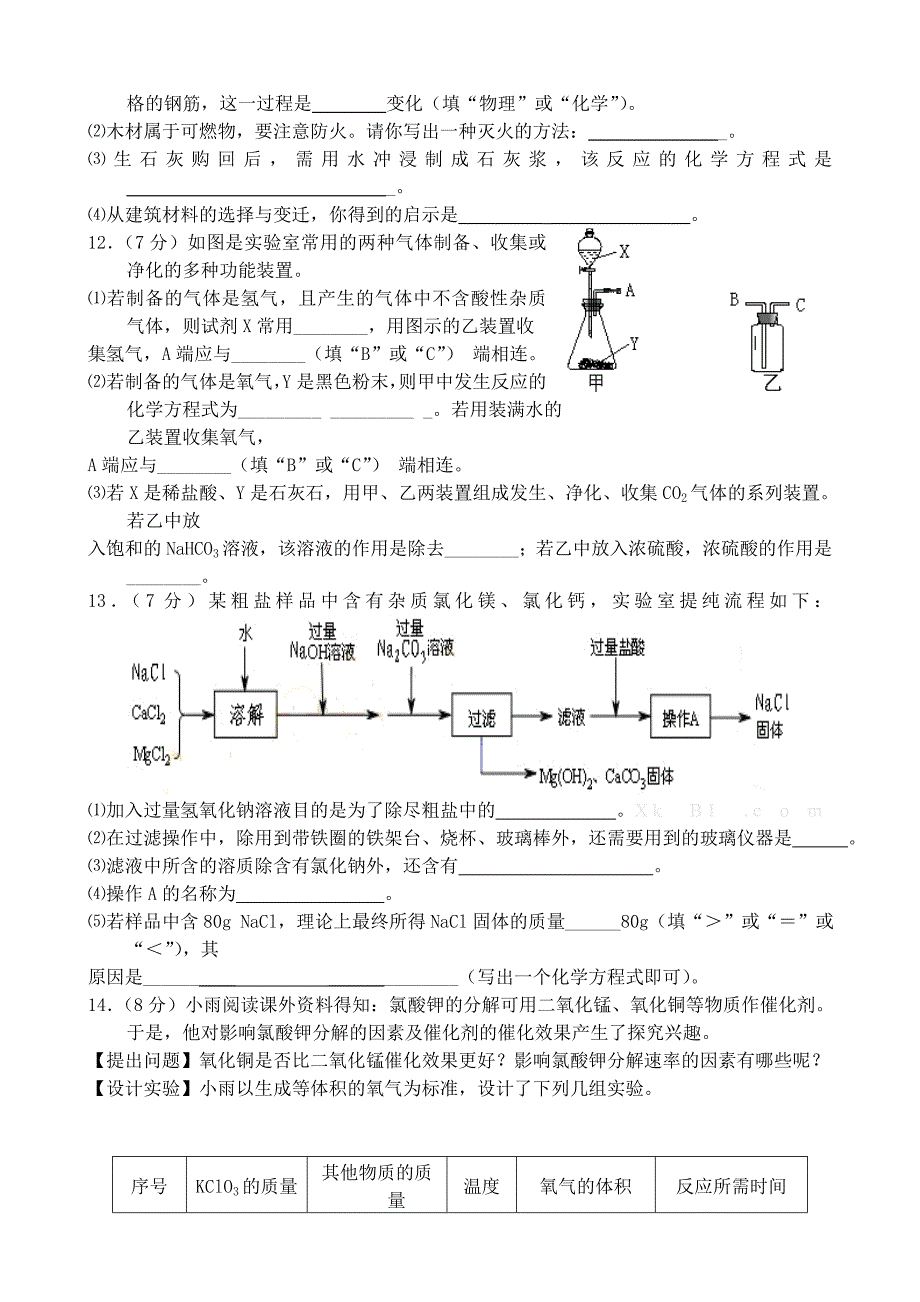 2014九年级化学中考模拟试题_第3页