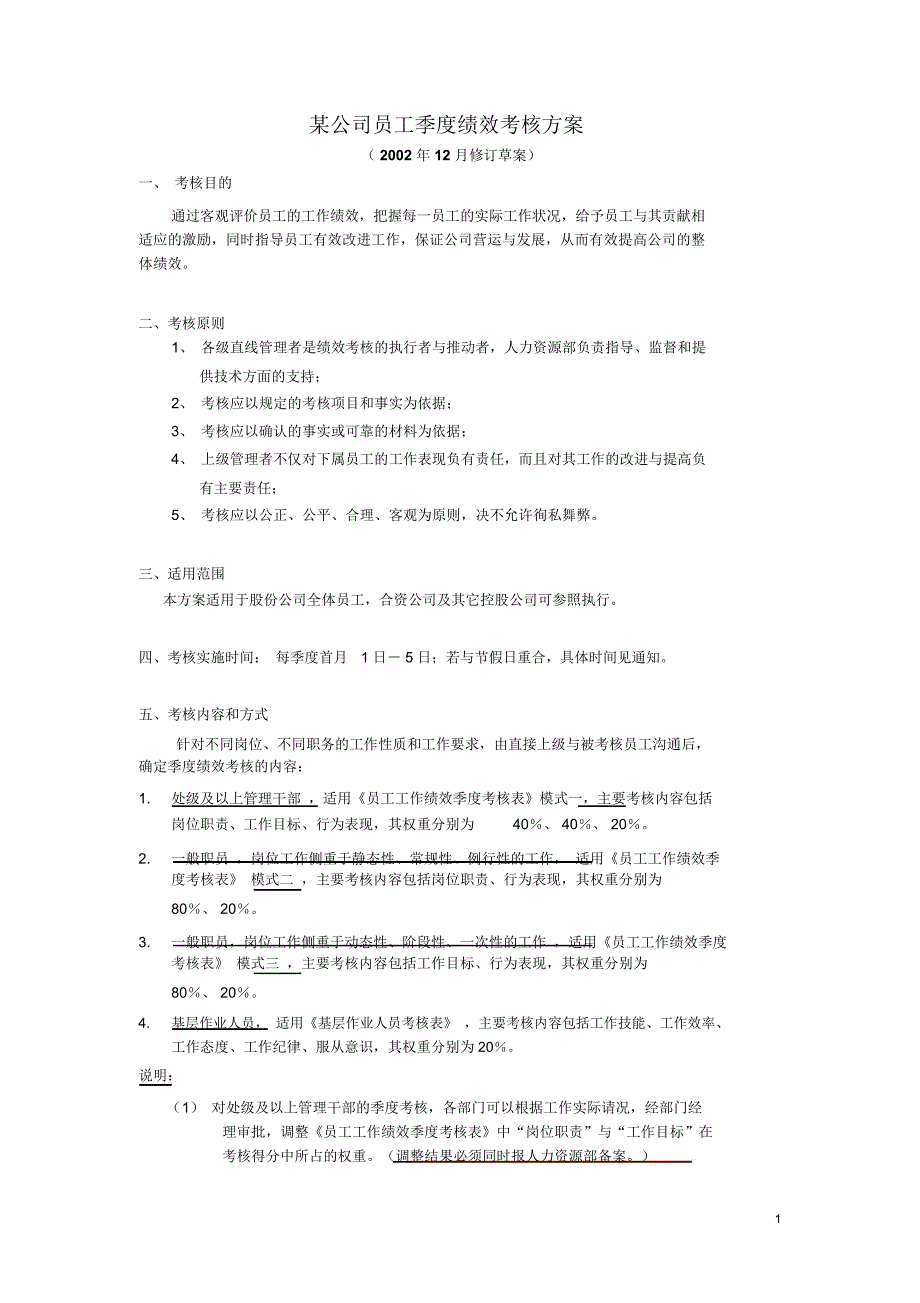 某公司员工季度绩效考核方案_第1页