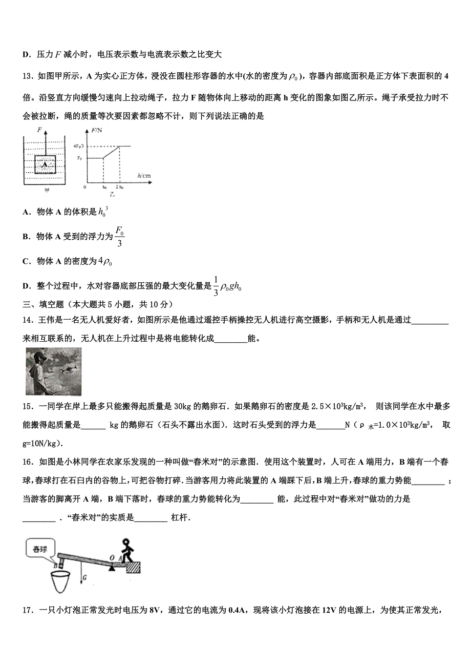 2023学年浙江省杭州北干重点达标名校中考适应性考试物理试题（含解析).doc_第4页