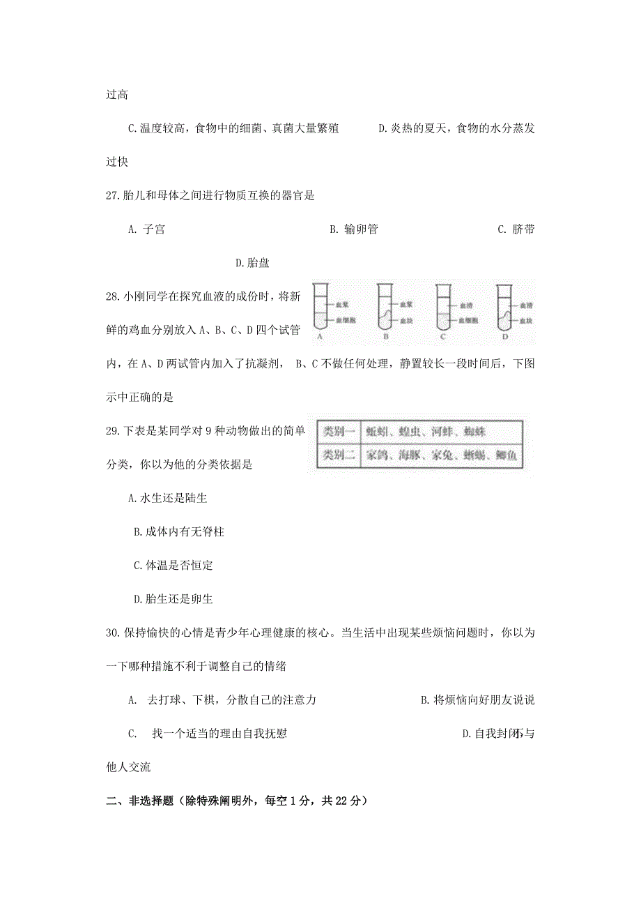 2024年山东省部分地市学业水平考试初中生物试题_第2页