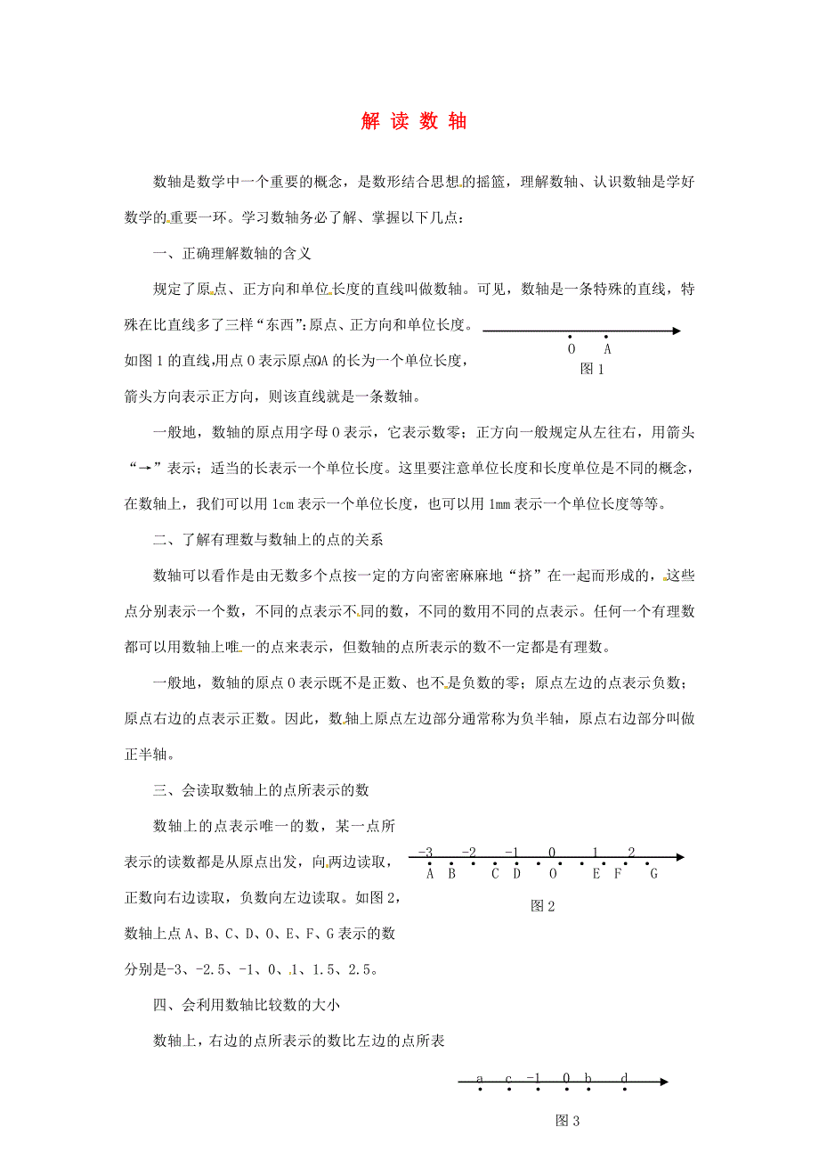 山东省滨州市无棣县埕口初中数学教学素材解读数轴新人教版_第1页