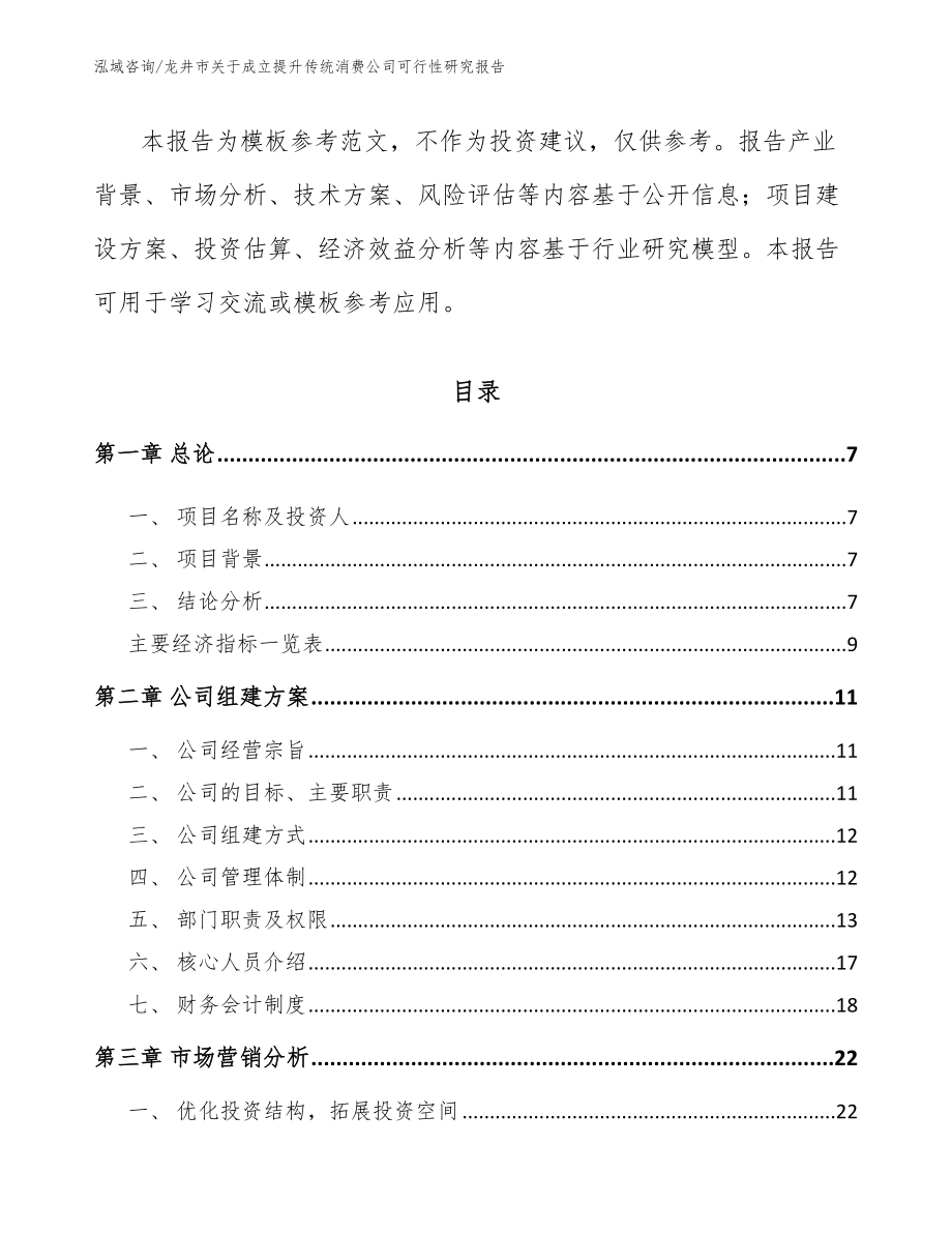 龙井市关于成立提升传统消费公司可行性研究报告模板参考_第3页