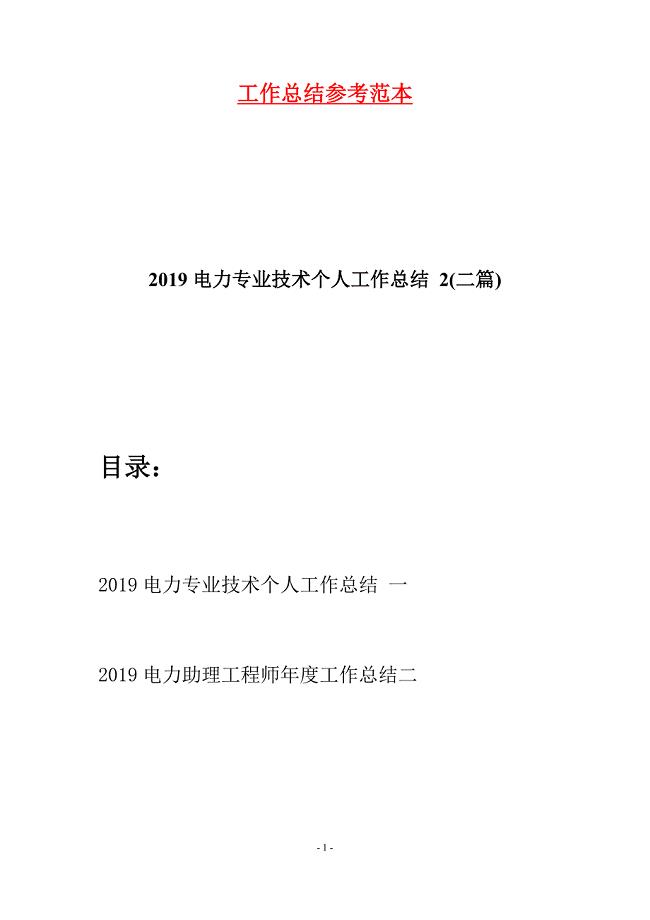 2019电力专业技术个人工作总结 2(二篇).docx