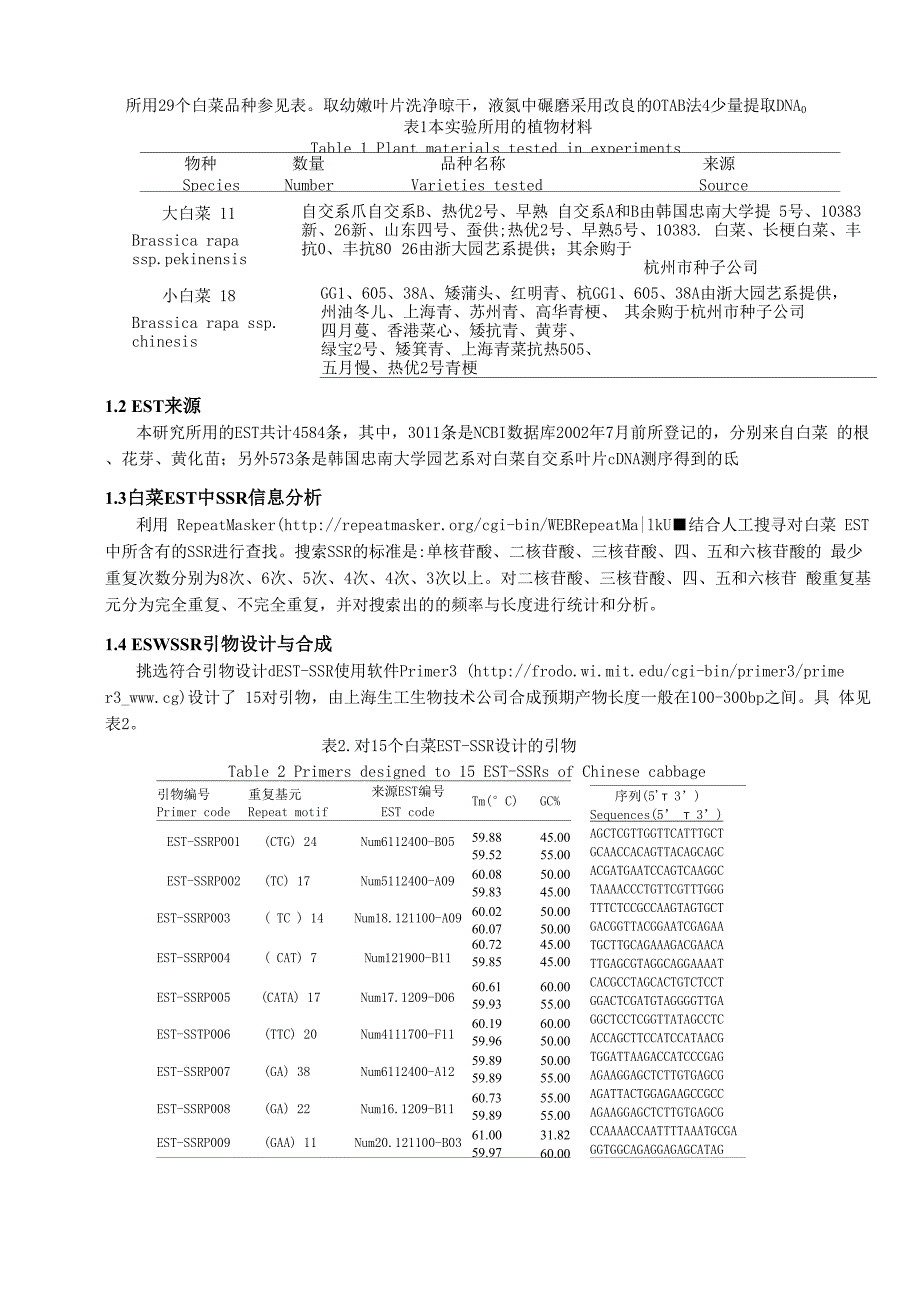 白菜EST-SSR信息分析与标记的建立_第2页