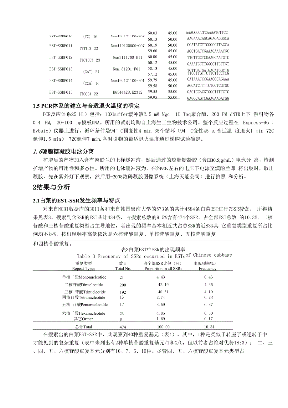 白菜EST-SSR信息分析与标记的建立_第3页