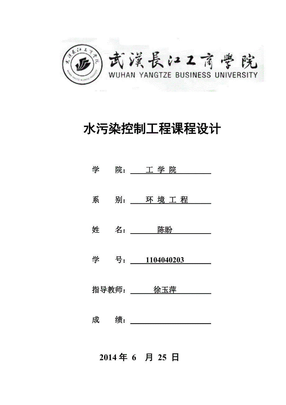 水污染控制工程课程设计MUCT法污水处理设计_第1页