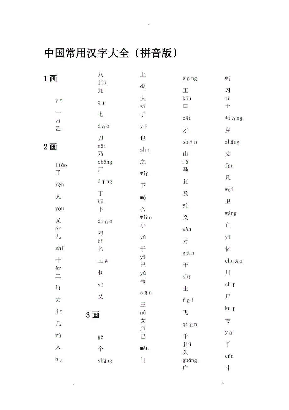 中国常用汉字大全拼音版_第1页