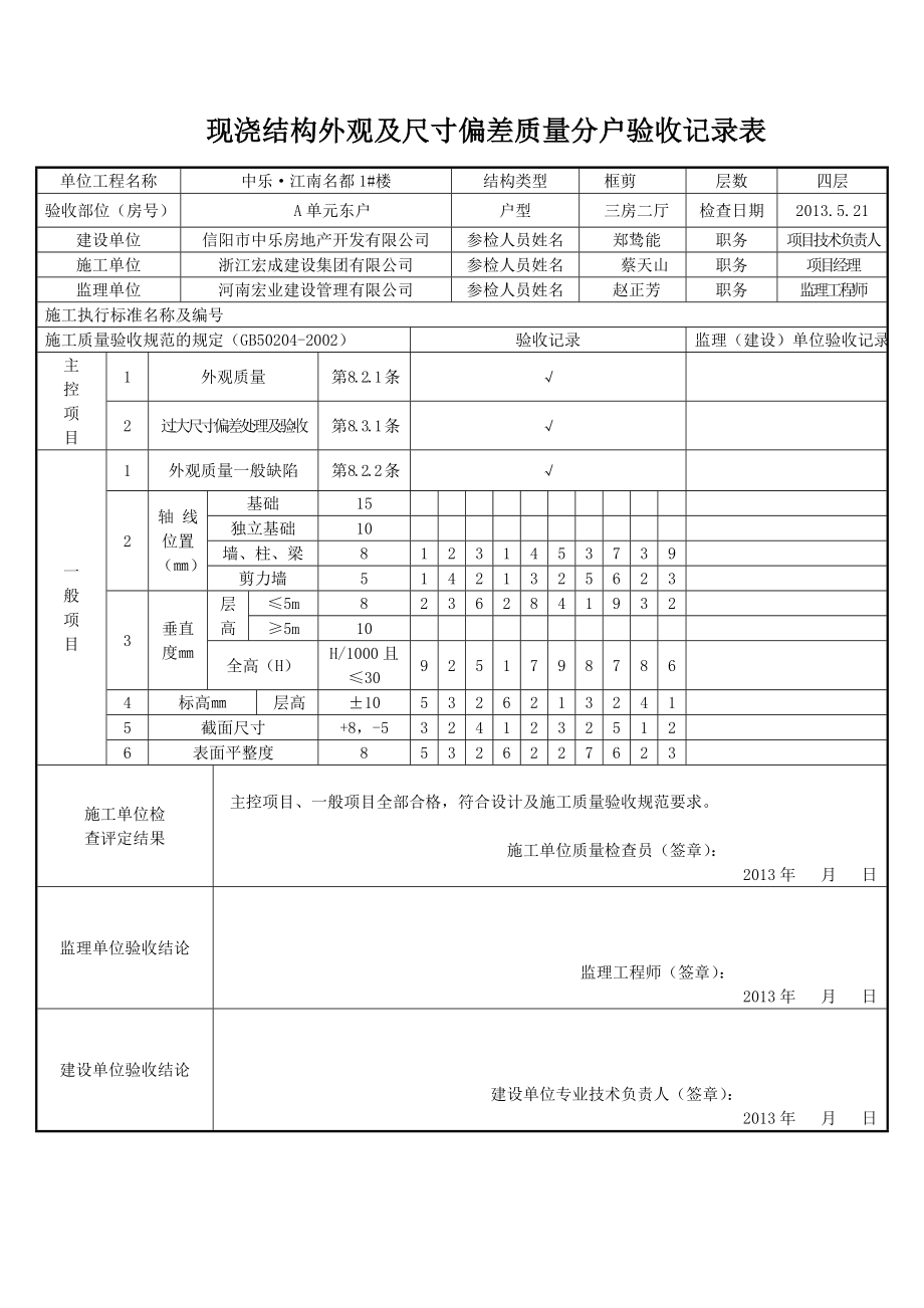 1#楼现浇结构外观及尺寸偏差质量分户验收表.doc_第1页