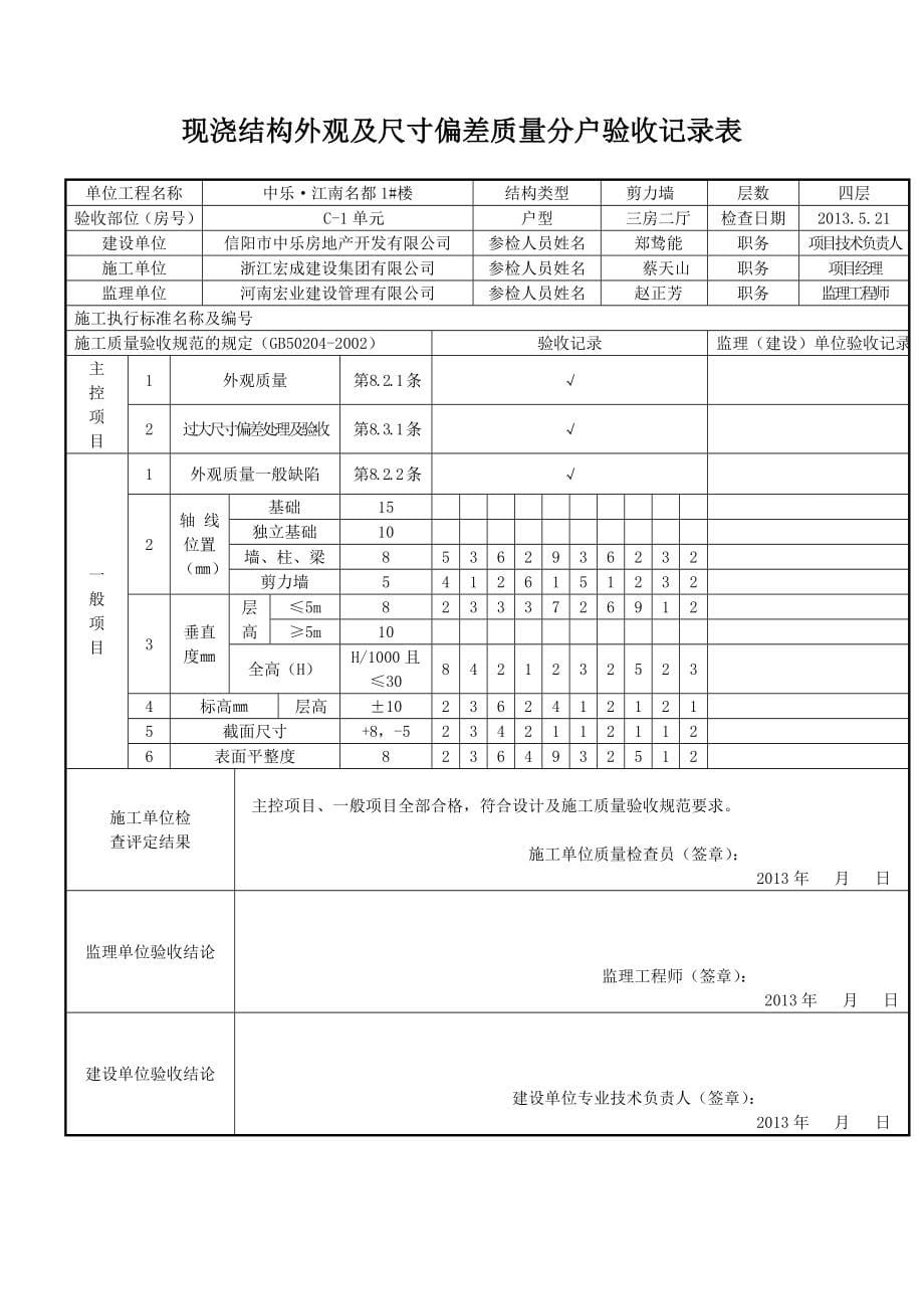 1#楼现浇结构外观及尺寸偏差质量分户验收表.doc_第5页