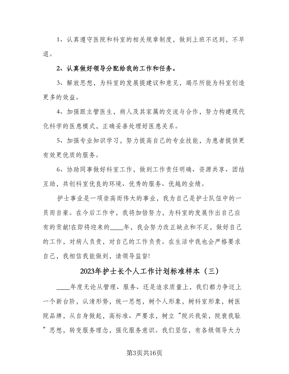 2023年护士长个人工作计划标准样本（7篇）.doc_第3页