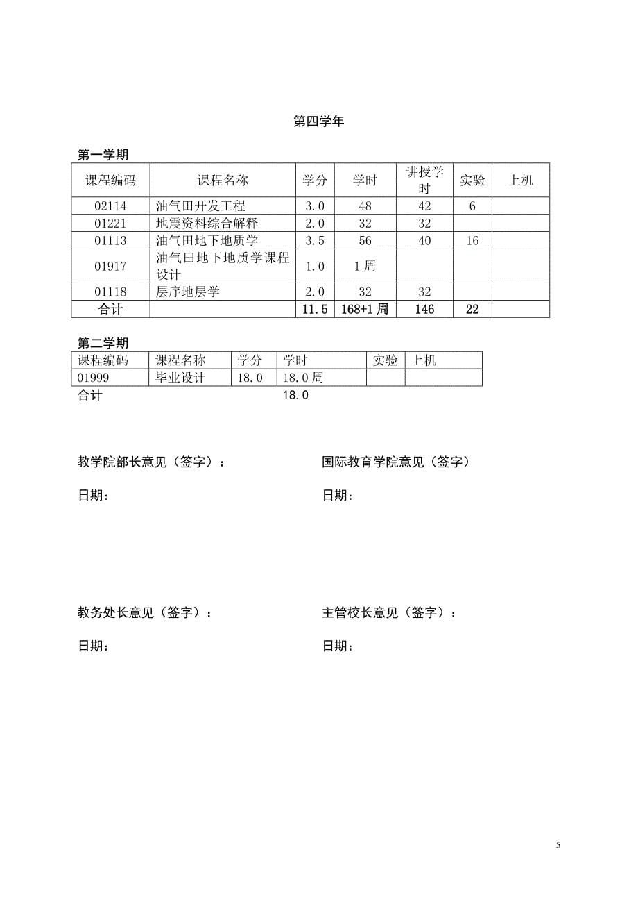 资源勘查工程专业英文授课留学生本科培养方案季_第5页