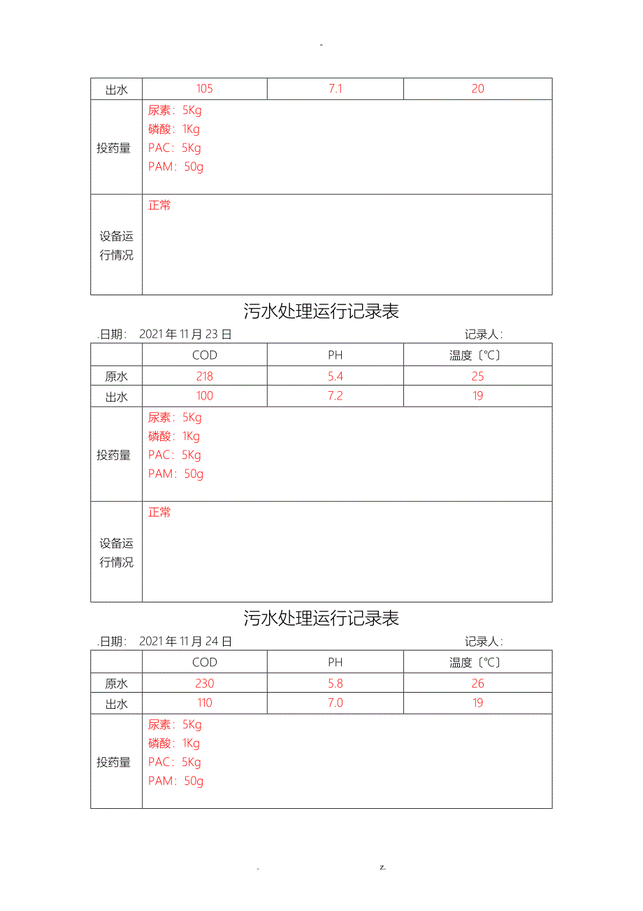 污水处理运行记录表_第2页