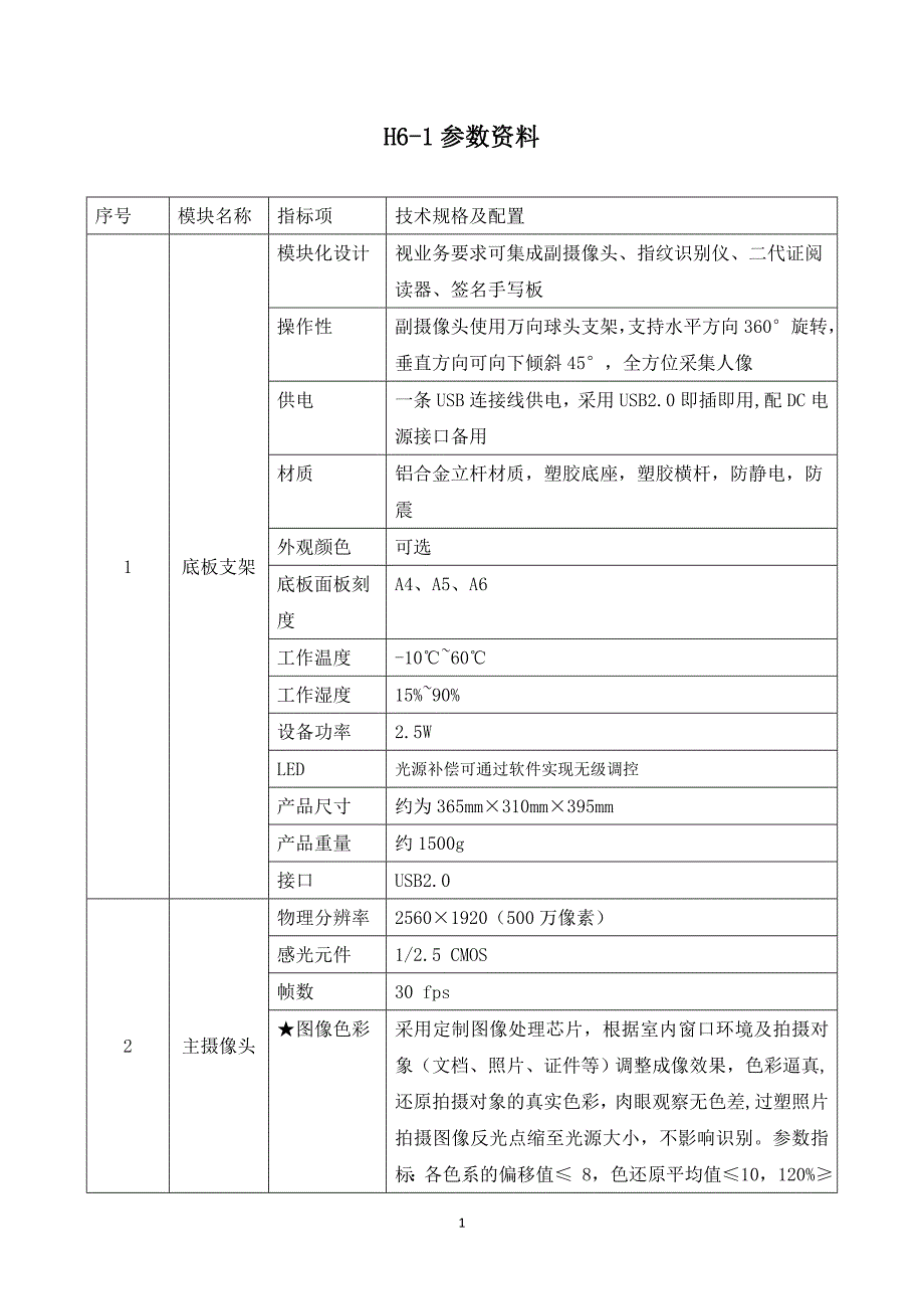 华通高拍仪H6-1参数资料.doc_第1页