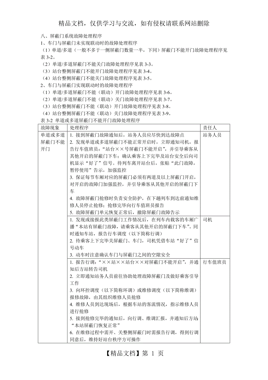 屏蔽门系统故障处理程序_第1页
