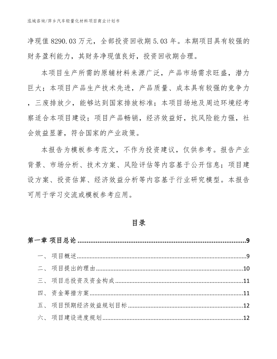 萍乡汽车轻量化材料项目商业计划书（范文参考）_第2页