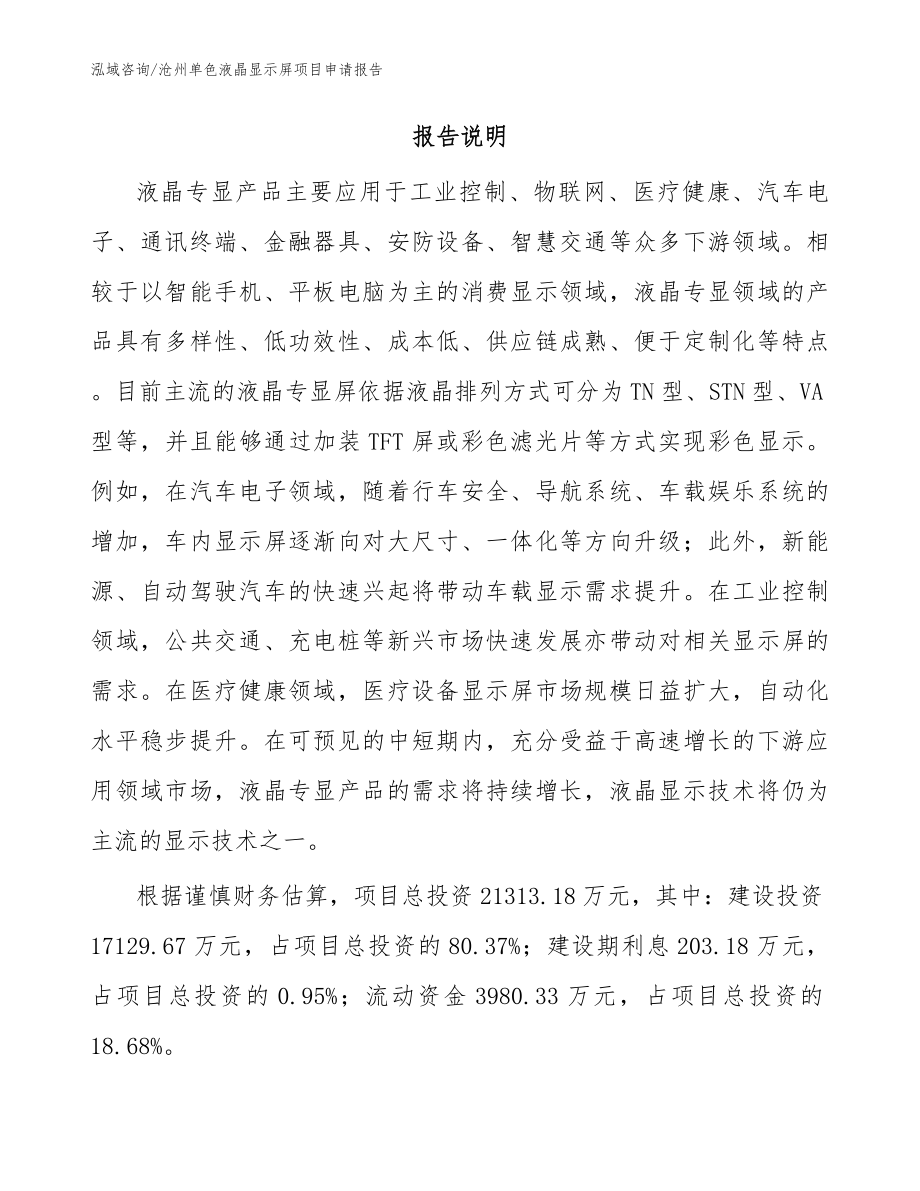 沧州单色液晶显示屏项目申请报告_第2页