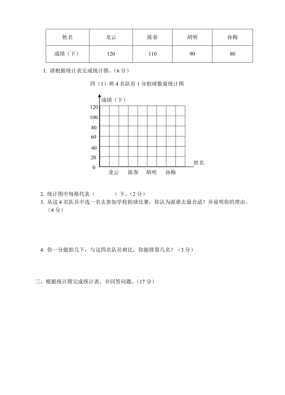 西师大版小学数学四年级上册第六单元条形统计图综合练习试题_第2页