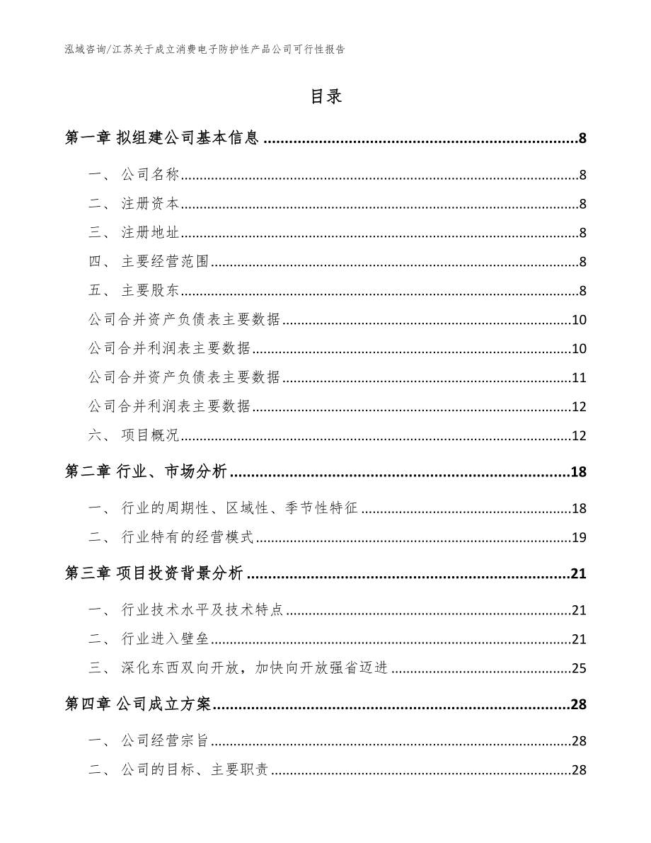 江苏关于成立消费电子防护性产品公司可行性报告_参考范文_第2页