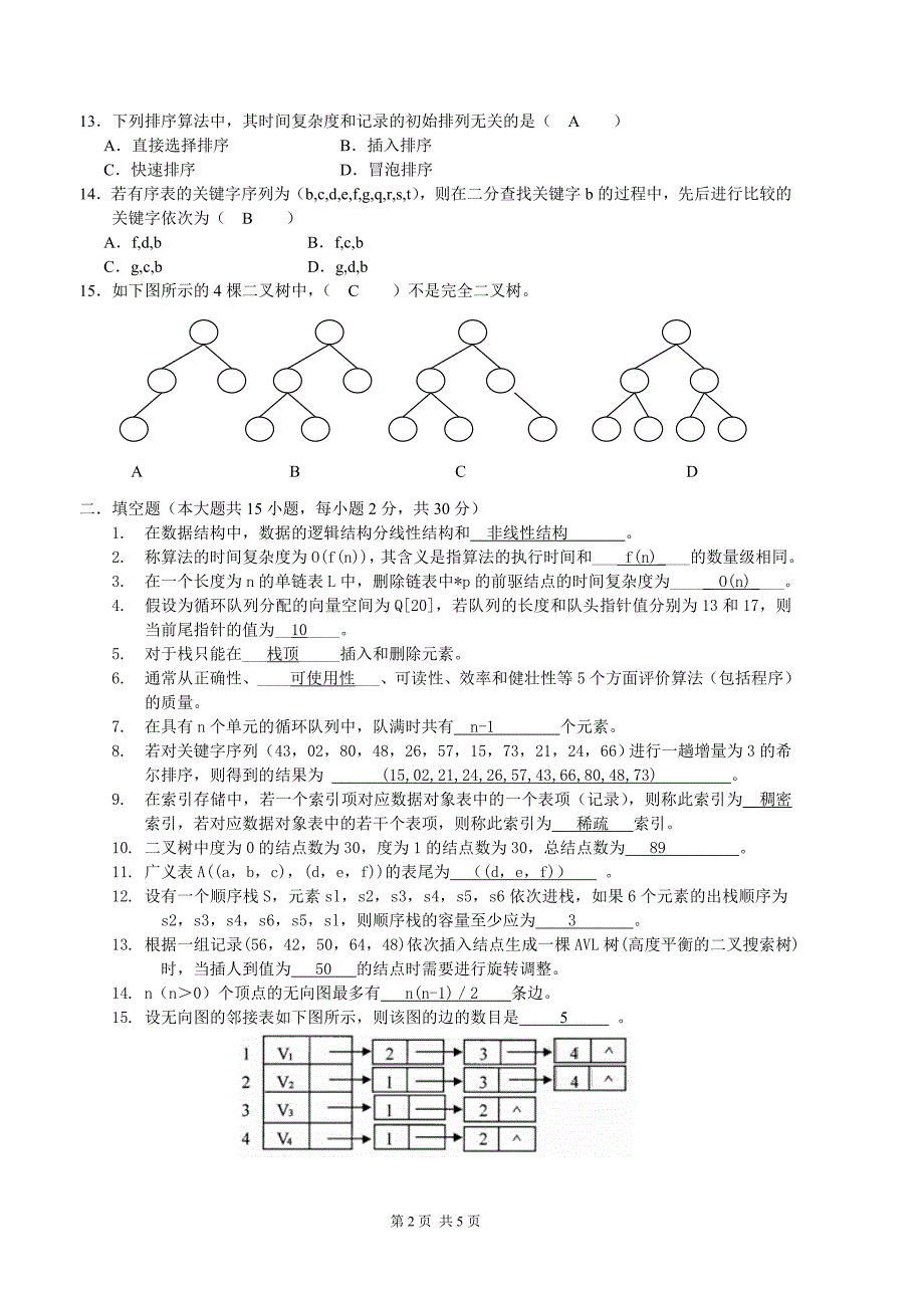 数据结构模拟试卷(一)参考答案.doc_第2页