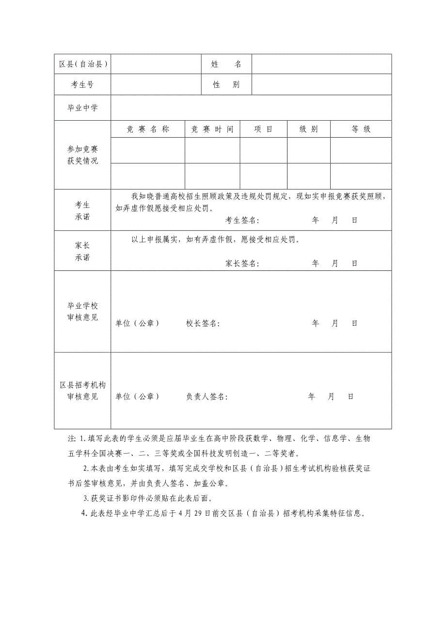 （一）重庆市普通高校招生少数民族考生申报表_第5页