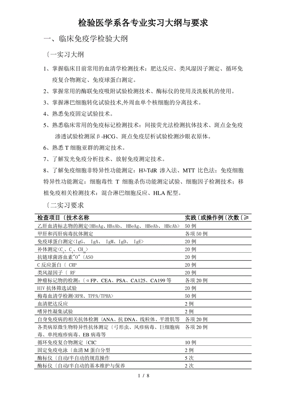 检验医学系各专业实习大纲与要求内容_第1页