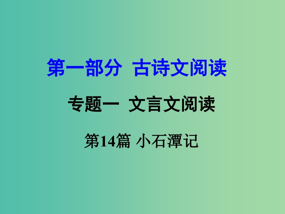 中考语文 第一部分 古代诗文阅读 专题一 文言文阅读 第14篇 小石潭记课件.ppt_第1页