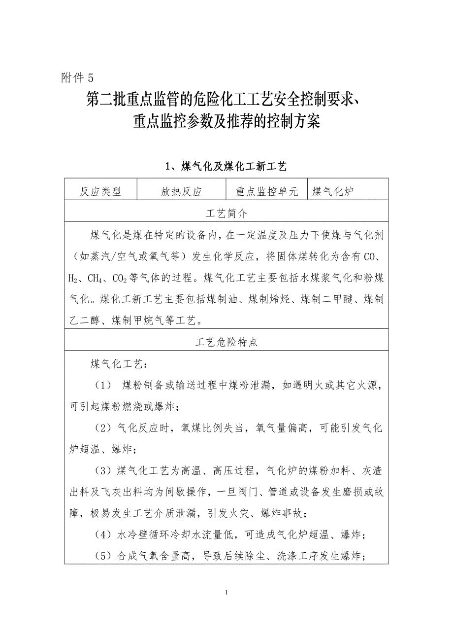 第二批重点监管的危险化工工艺安全控制要求、重点监控参数及推荐的控制方案_第1页