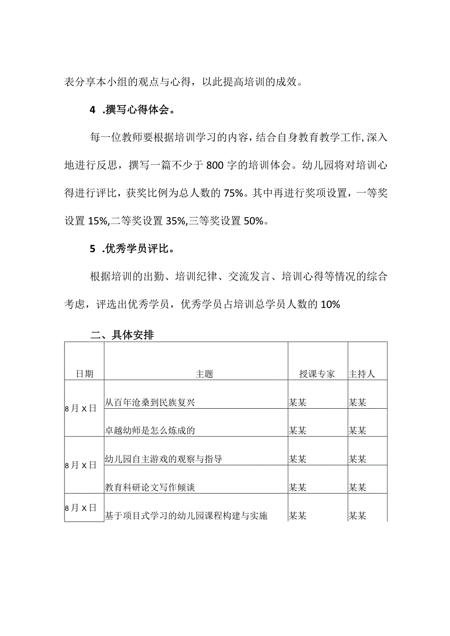 幼儿园教师暑期培训方案（含培训形式及学习要求）_第2页