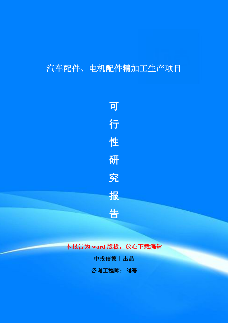 汽车配件、电机配件精加工生产项目可行性研究报告模版.doc