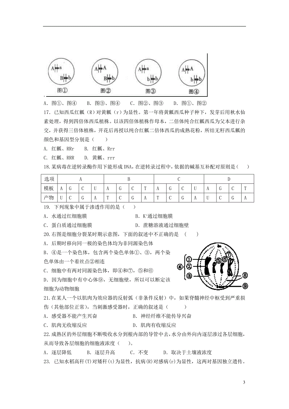 山东省2013年高二生物暑假作业（四）_第3页