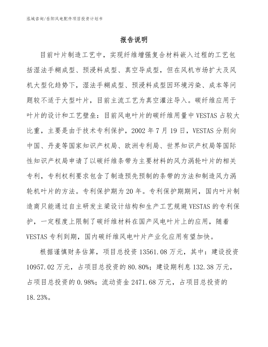岳阳风电配件项目投资计划书模板范本_第1页