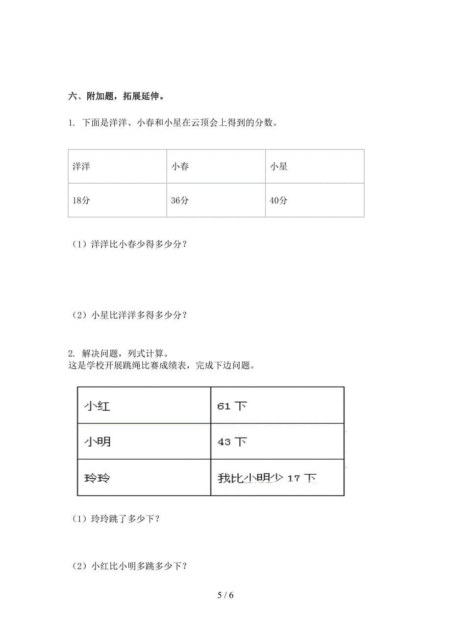 2021年一年级下册数学期末试卷必考题冀教版_第5页