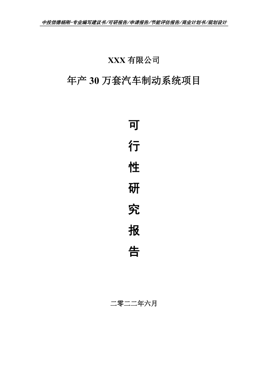 年产30万套汽车制动系统可行性研究报告申请建议书_第1页