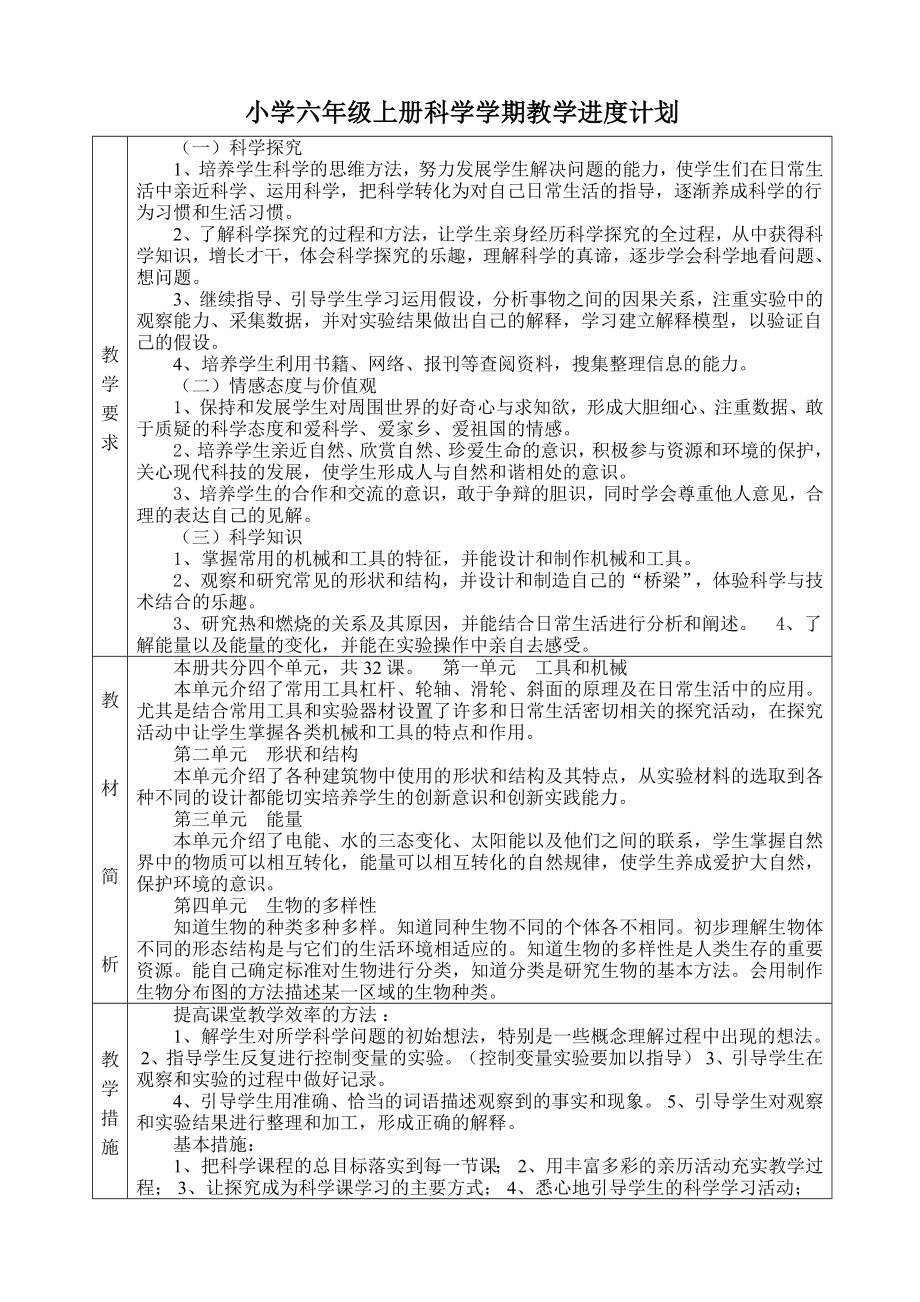 教科版小学六年级科学上册教案全册_第1页