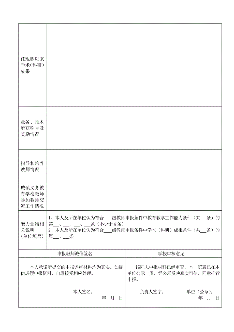 中小学教师申报 级教师职务任职资格综合材料一览表_第2页