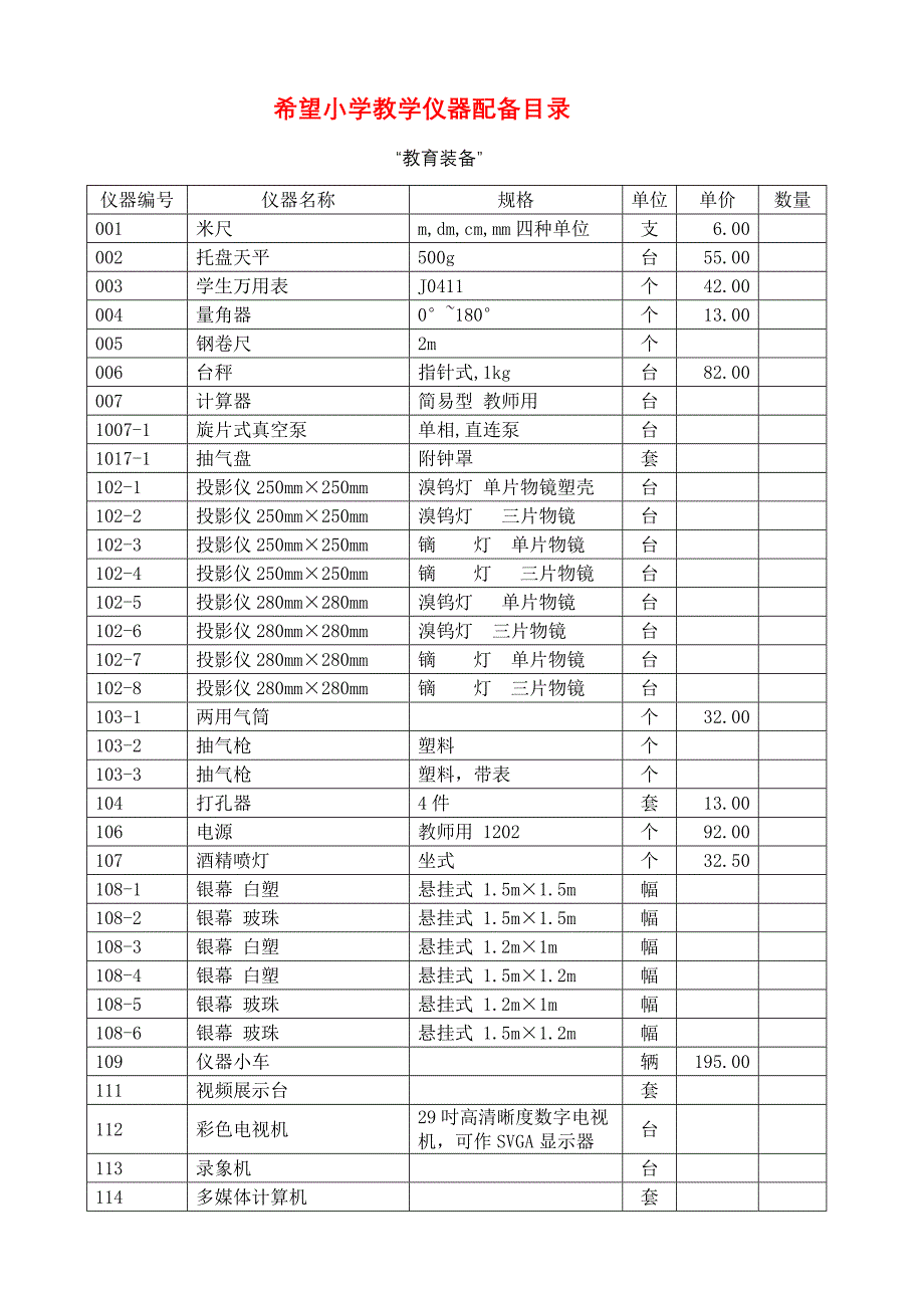 小学实验室仪器配备目录_第1页