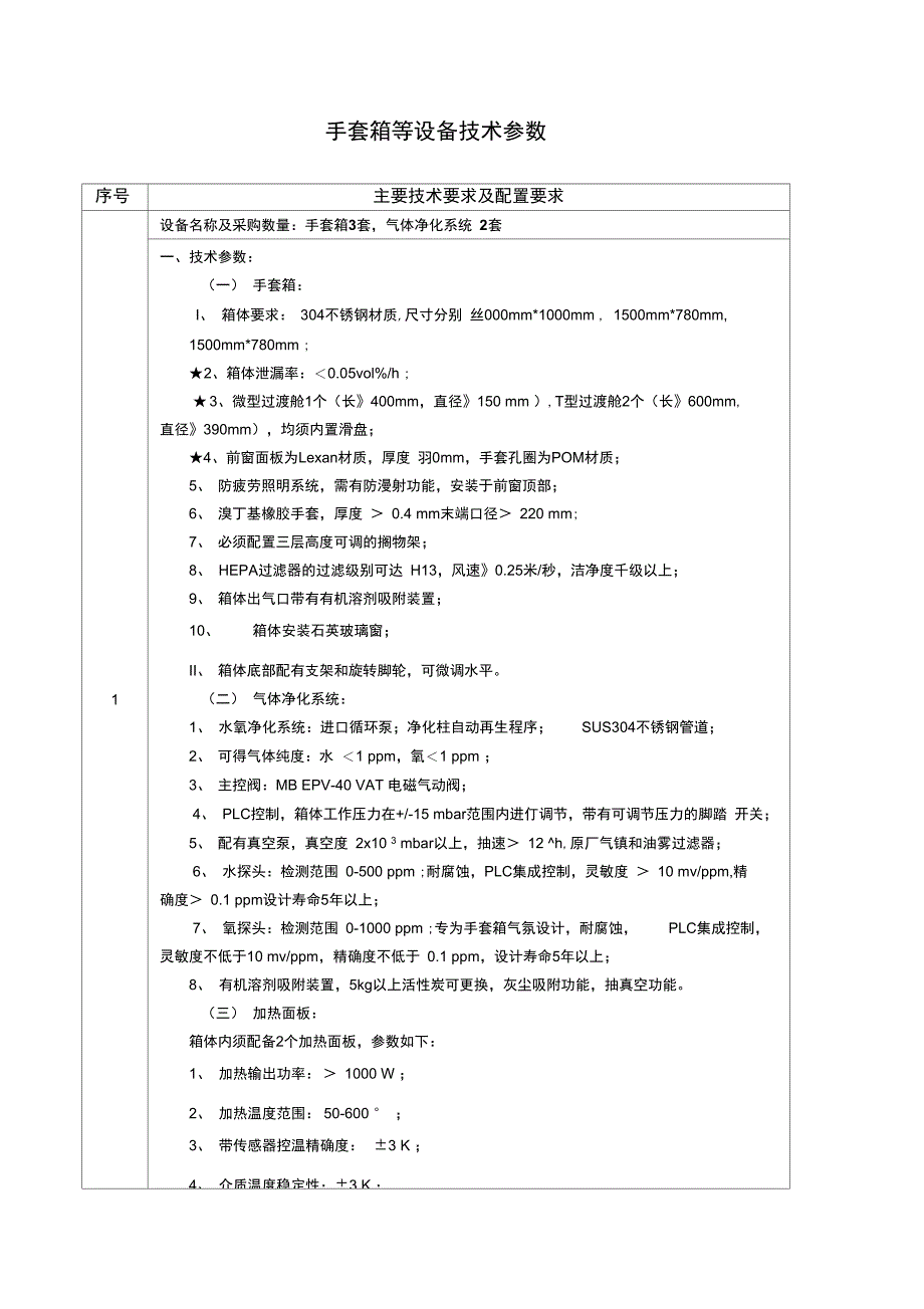 手套箱等设备技术参数_第1页