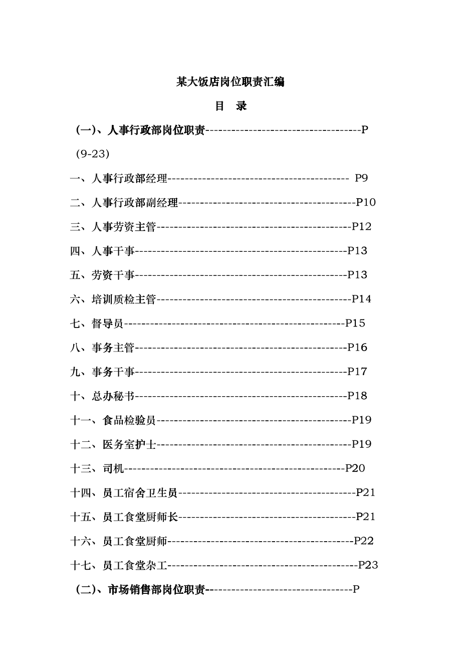 某大饭店岗位职责汇编（177P）eokp_第1页