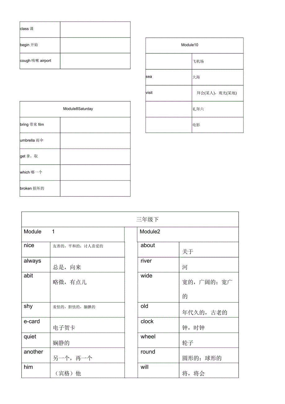 外研社英语一年级起点三年级上下单词.doc_第3页