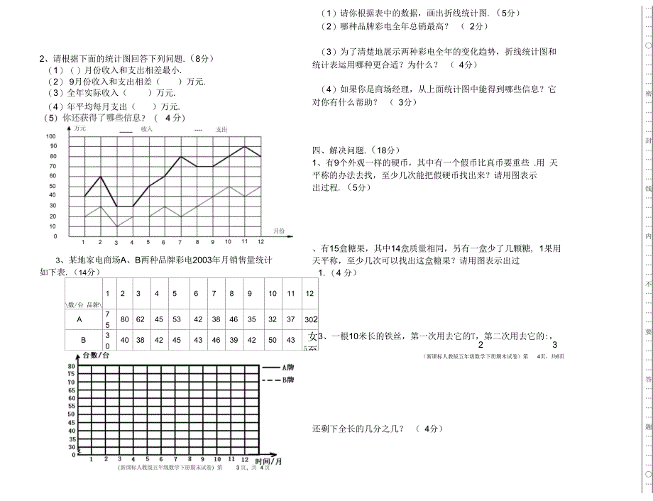 人教版五年级数学下册《折线统计图》单元检测试卷_第3页