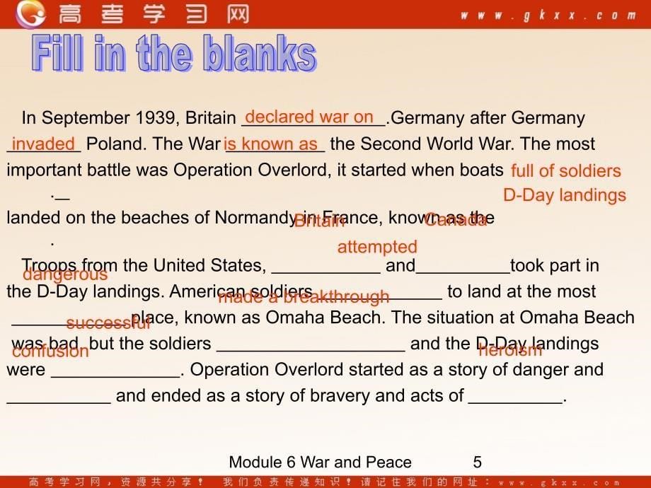 Module 6《War and Peace》introduction,reading and voca课件5（11张PPT）（外研版选修6）_第5页