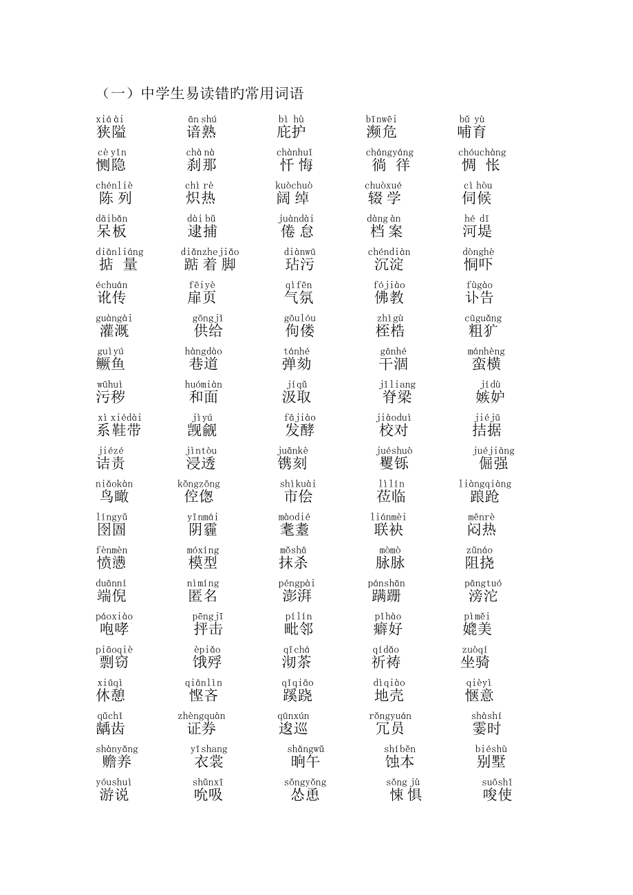 中学生易读错的常用词语成语_第1页