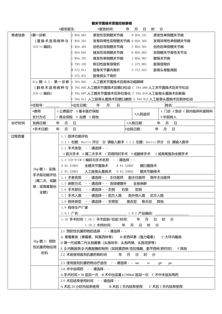 04单病种髋关节置换术质量控制表格_第1页