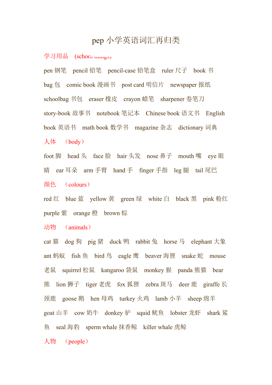 pep小学英语词汇再归类人教版_第1页