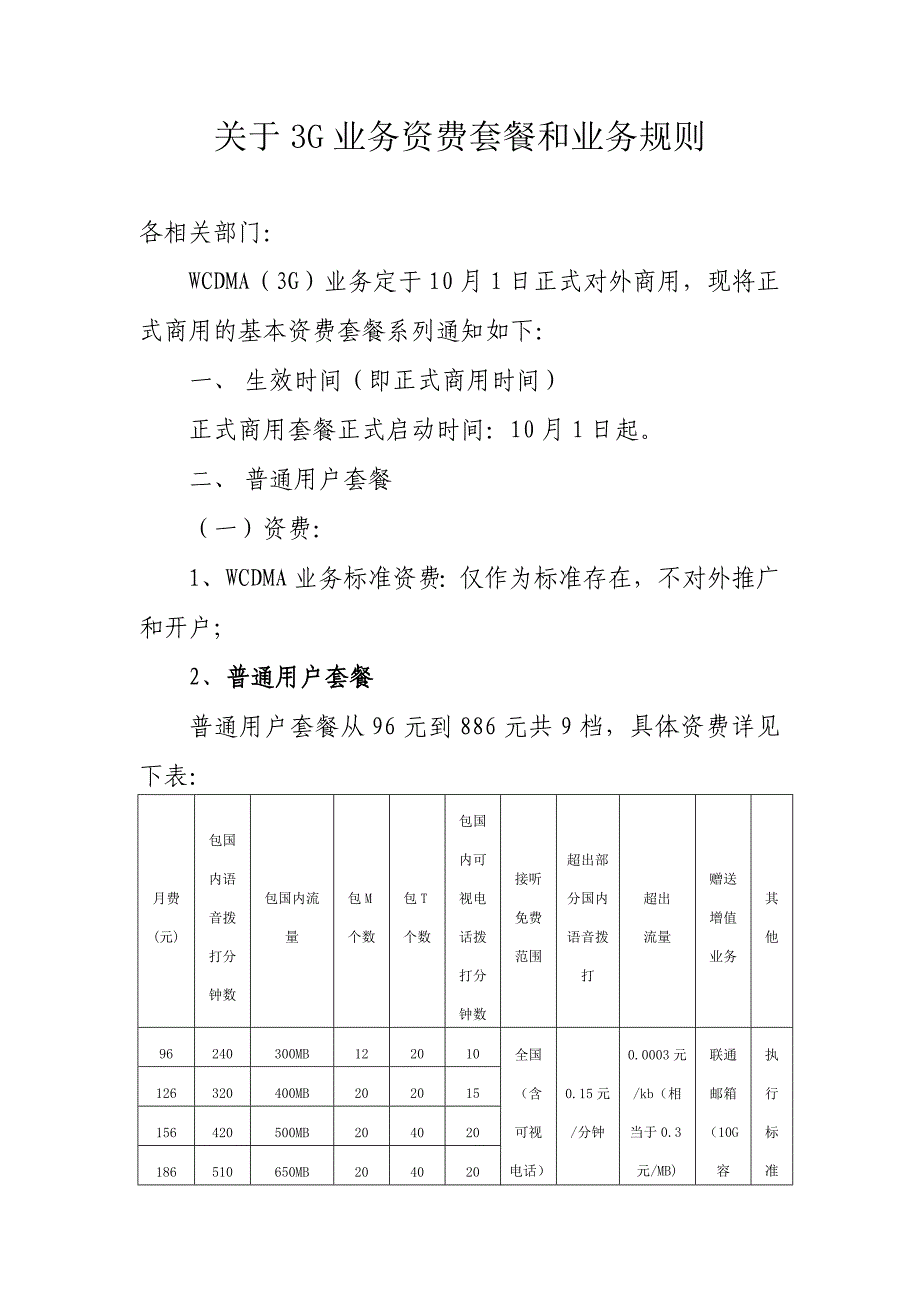 联通正式商用套餐和业务.doc_第1页